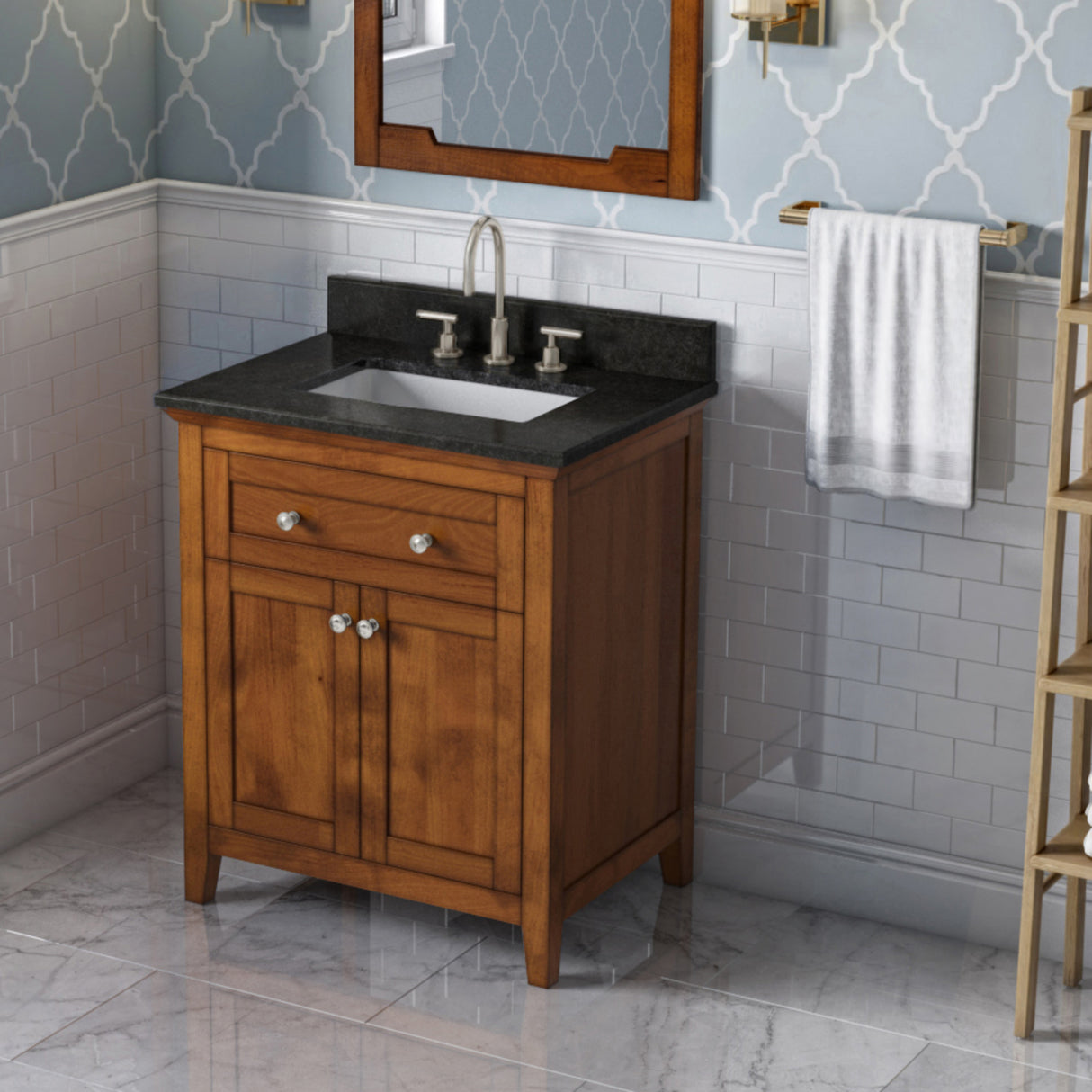 Jeffrey Alexander Chatham 30" Chocolate Single Sink Bathroom Vanity with Black Granite Top - 8 in. Widespread Faucet Top product image 2