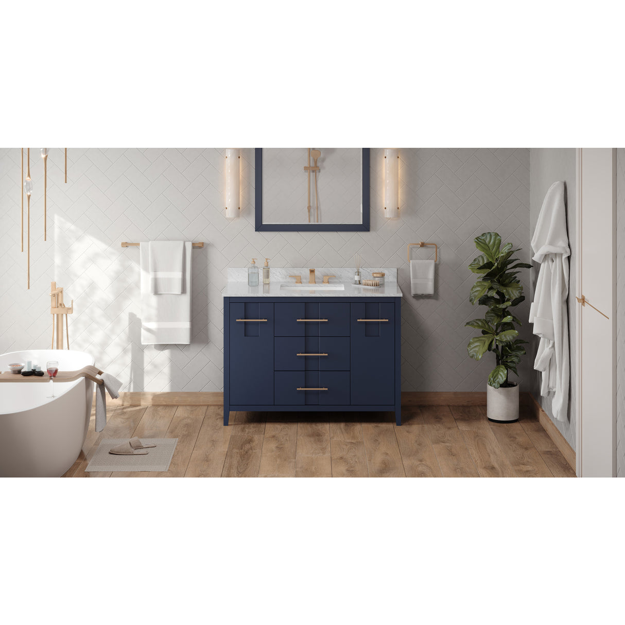 Jeffrey Alexander Katara 48" Hale Blue Single Sink Bathroom Vanity with White Carrara Marble Top - 8 in. Widespread Faucet Top