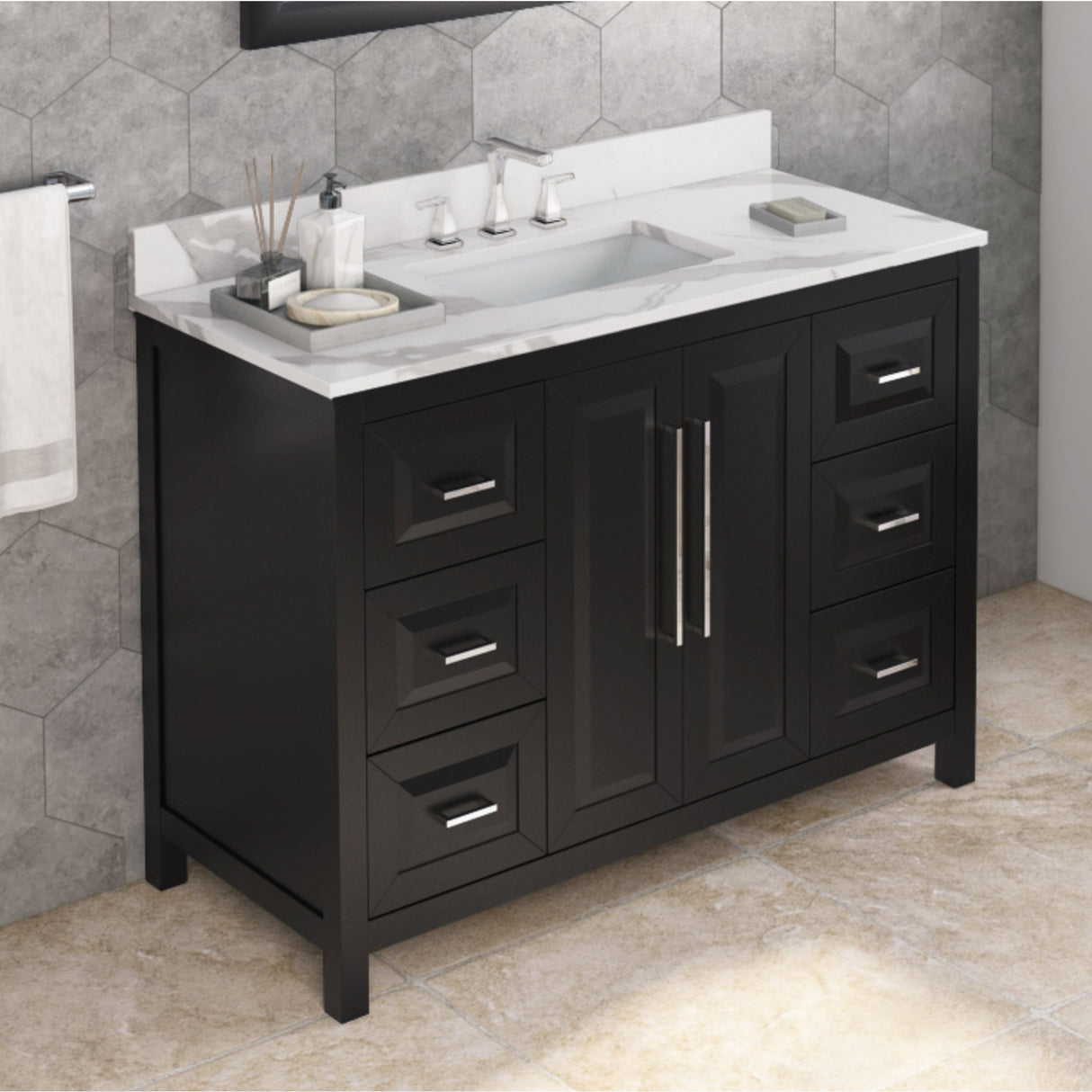 Jeffrey Alexander Cade 48" Black Single Sink Bathroom Vanity with Calacatta Vienna Quartz Top - 8 in. Widespread Faucet Top product image 2