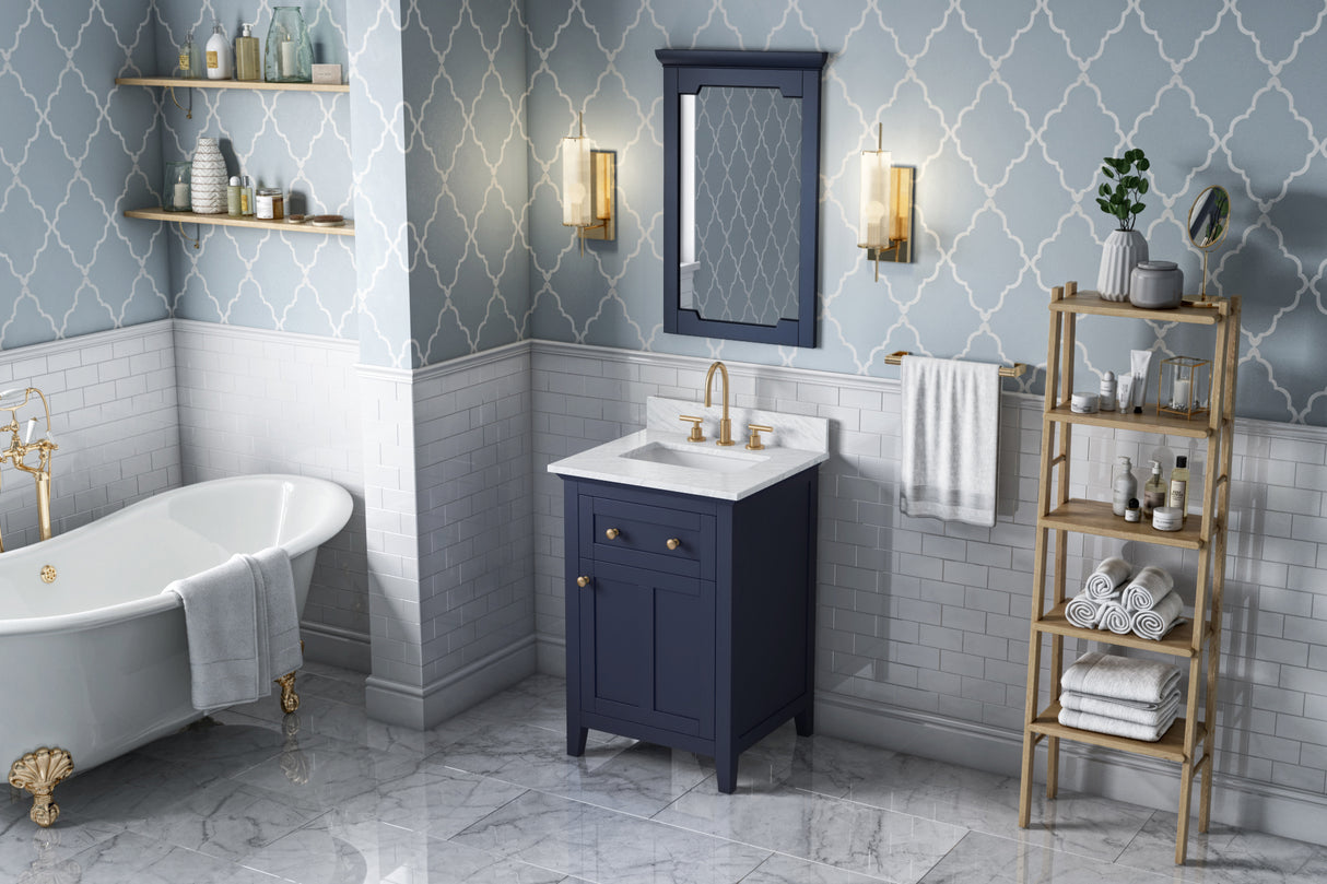 Jeffrey Alexander Chatham 24" Hale Blue Single Sink Bathroom Vanity with White Carrara Marble Top - 8 in. Widespread Faucet Top product image 7