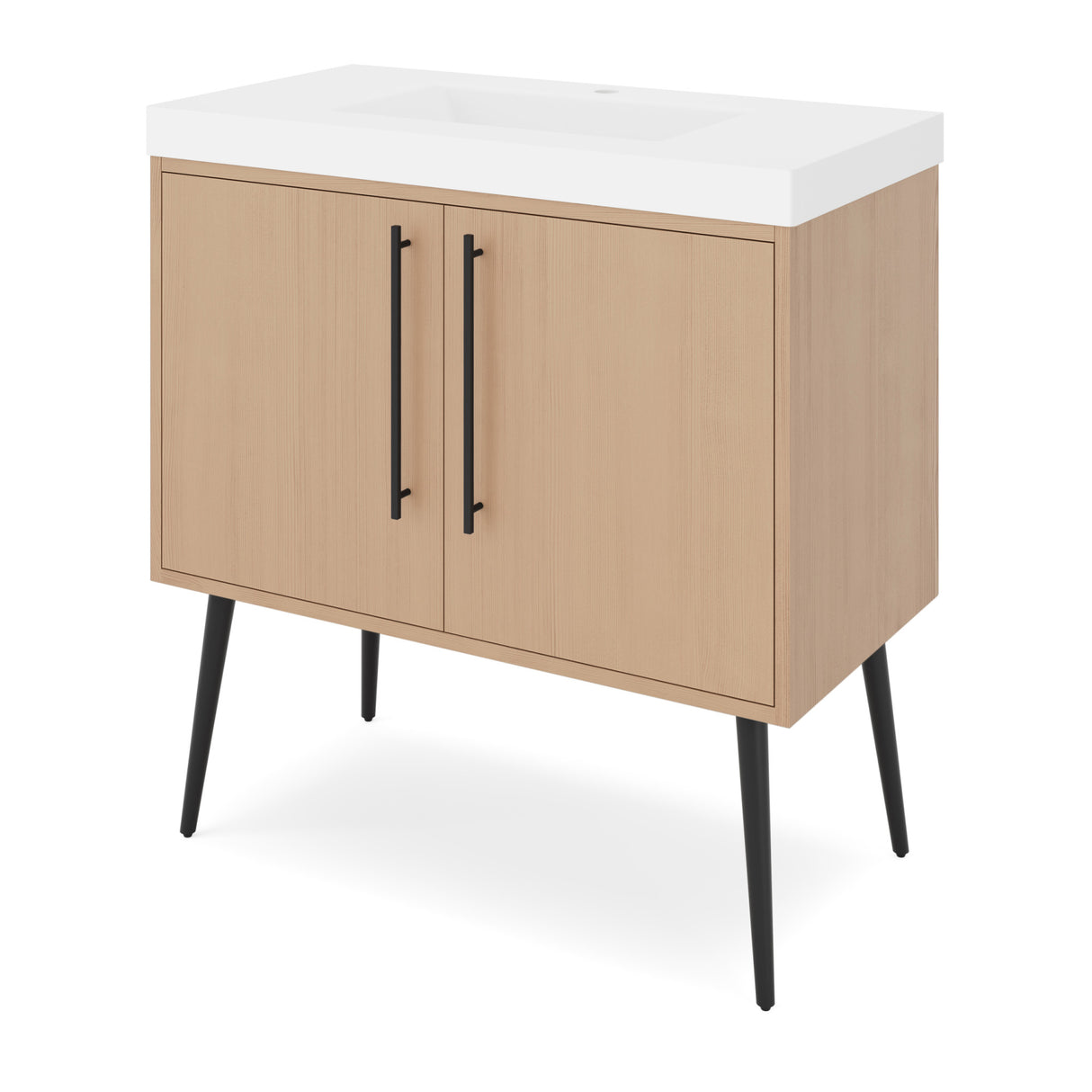 Jeffrey Alexander Tempest 36" Natural Oak Single Sink Bathroom Vanity with White Resin Top - Single-Hole Faucet Top - VKTEM36NOPRE