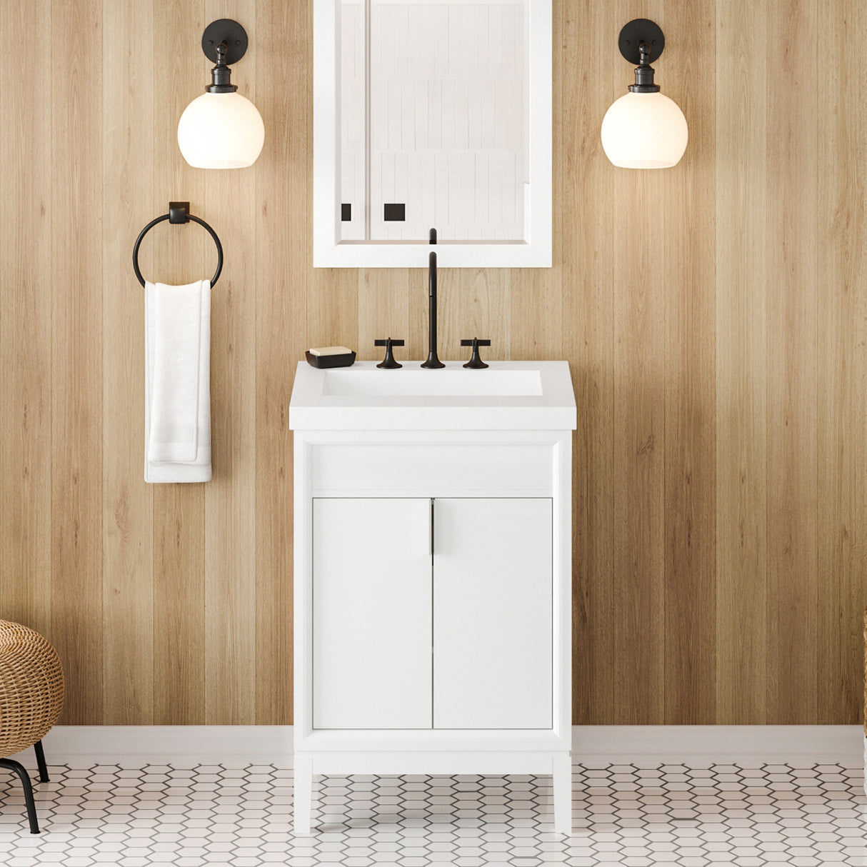 Jeffrey Alexander Theodora 25" White Single Sink Bathroom Vanity with White Resin Top - 8 in. Widespread Faucet Top