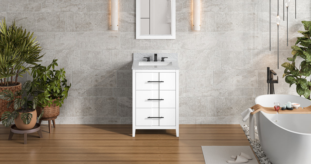 Jeffrey Alexander Katara 24" White Single Sink Bathroom Vanity with White Carrara Marble Top - 8 in. Widespread Faucet Top product image 7