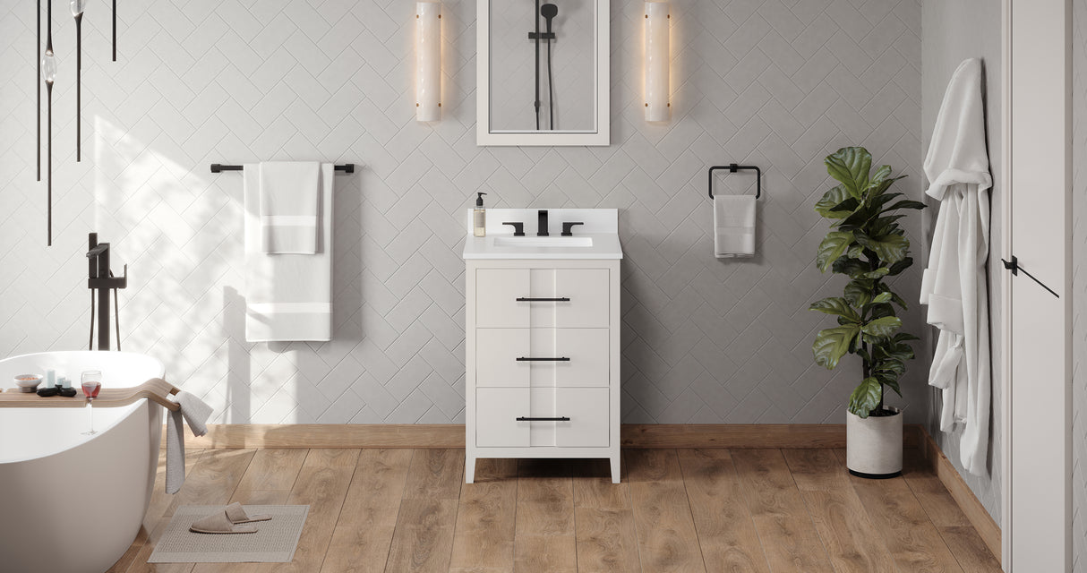 Jeffrey Alexander Katara 24" White Single Sink Bathroom Vanity with White Quartz Top - 8 in. Widespread Faucet Top - VKITKAT24WHWQR product image 6