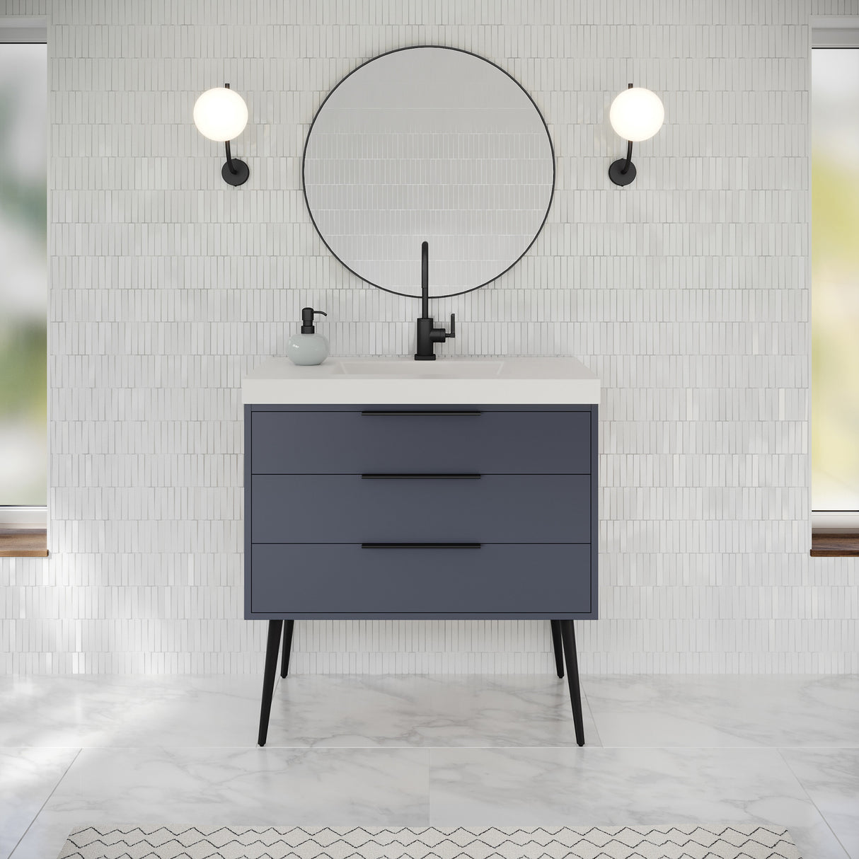 Jeffrey Alexander Gardner 37" Blue Steel Single Sink Bathroom Vanity with White Resin Top - Single-Hole Faucet Top - VKGAR36BSPRE product image 2
