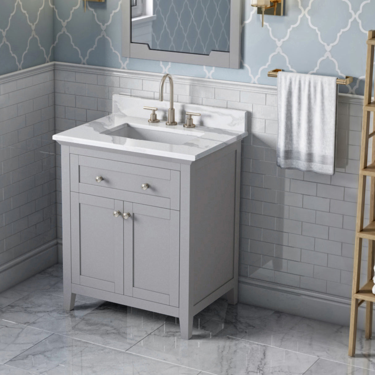 Jeffrey Alexander Chatham 30" Grey Single Sink Bathroom Vanity with Calacatta Vienna Quartz Top - 8 in. Widespread Faucet Top product image 2