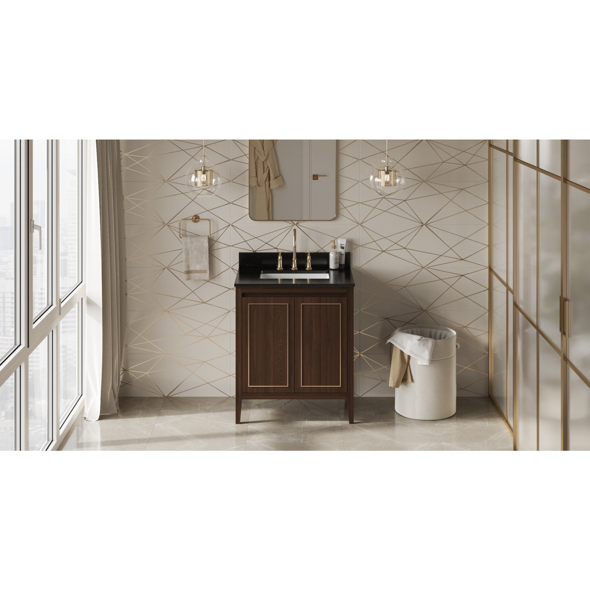 Jeffrey Alexander Percival 30" Dark Walnut Single Sink Bathroom Vanity with Black Granite Top - 8 in. Widespread Faucet Top