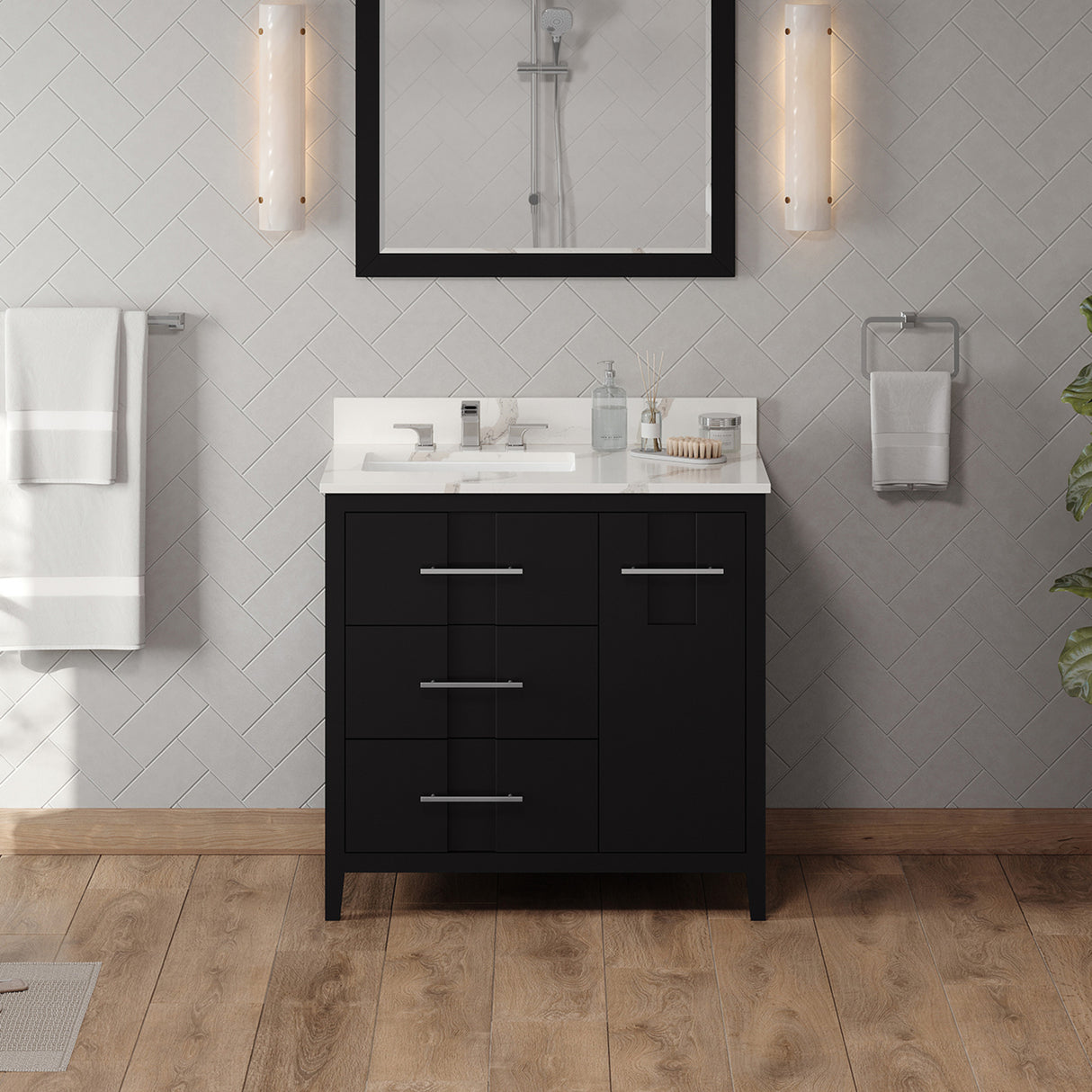 Jeffrey Alexander Katara 36" Black Single Sink Bathroom Vanity with Calacatta Vienna Quartz Top - 8 in. Widespread Faucet Top product image 2