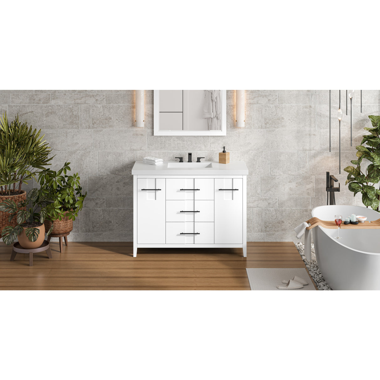 Jeffrey Alexander Katara 49" White Single Sink Bathroom Vanity with White Resin Top - 8 in. Widespread Faucet Top