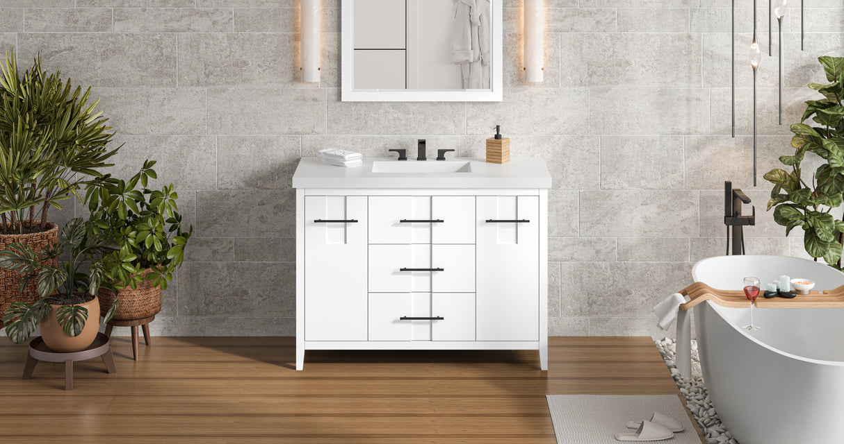 Jeffrey Alexander Katara 49" White Single Sink Bathroom Vanity with White Resin Top - 8 in. Widespread Faucet Top product image 5