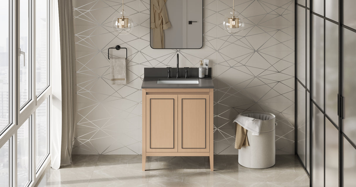 Jeffrey Alexander Percival 30" Natural Oak Single Sink Bathroom Vanity with Grey Quartz Top - 8 in. Widespread Faucet Top product image 6