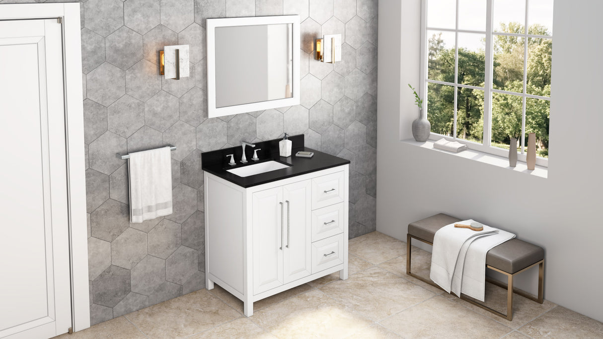Jeffrey Alexander Cade 36" White Single Sink Bathroom Vanity with Black Granite Top - 8 in. Widespread Faucet Top product image 7