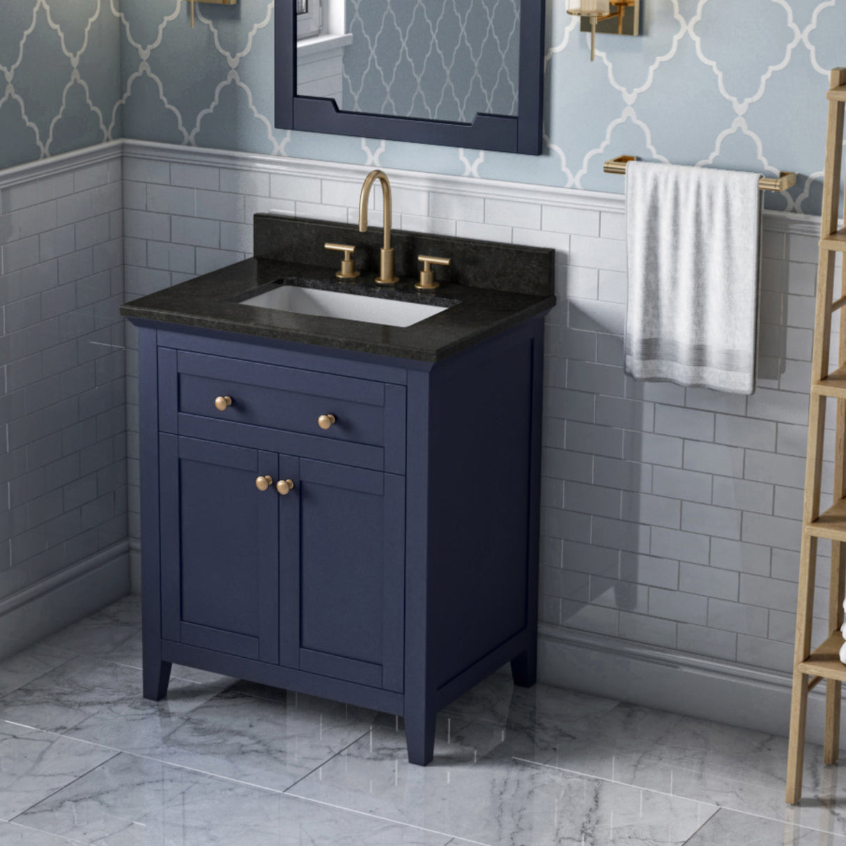 Jeffrey Alexander Chatham 30" Hale Blue Single Sink Bathroom Vanity with Black Granite Top - 8 in. Widespread Faucet Top product image 2