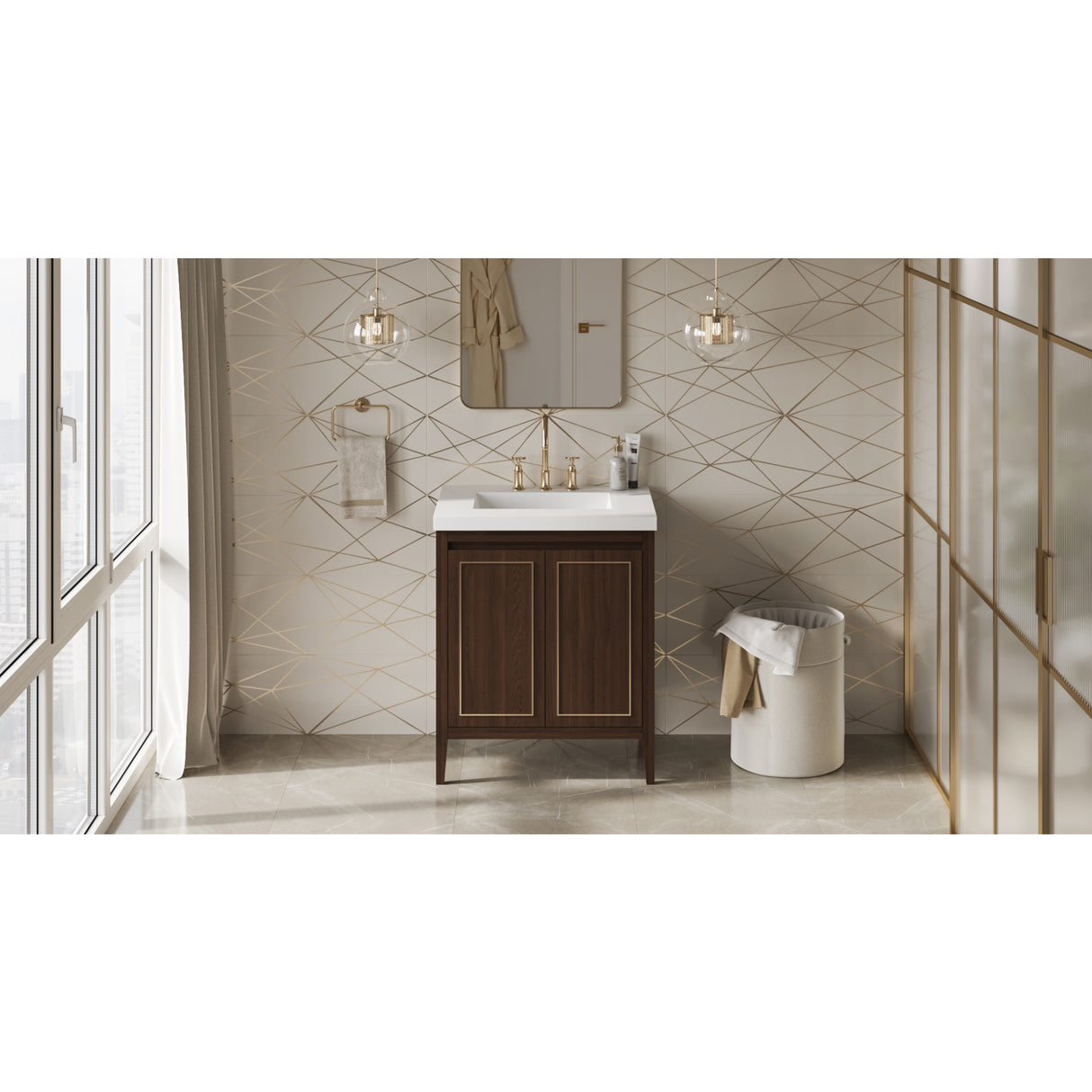 Jeffrey Alexander Percival 30" Dark Walnut Single Sink Bathroom Vanity with White Resin Top - 8 in. Widespread Faucet Top