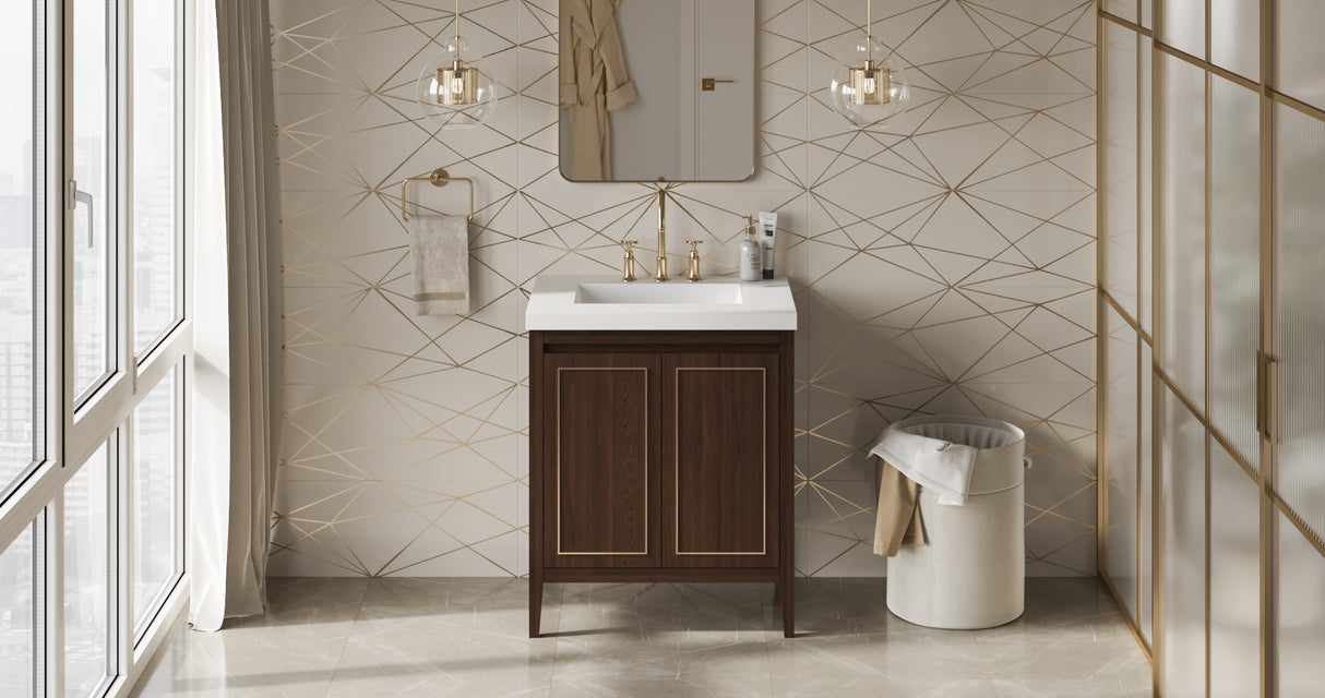 Jeffrey Alexander Percival 30" Dark Walnut Single Sink Bathroom Vanity with White Resin Top - 8 in. Widespread Faucet Top product image 6