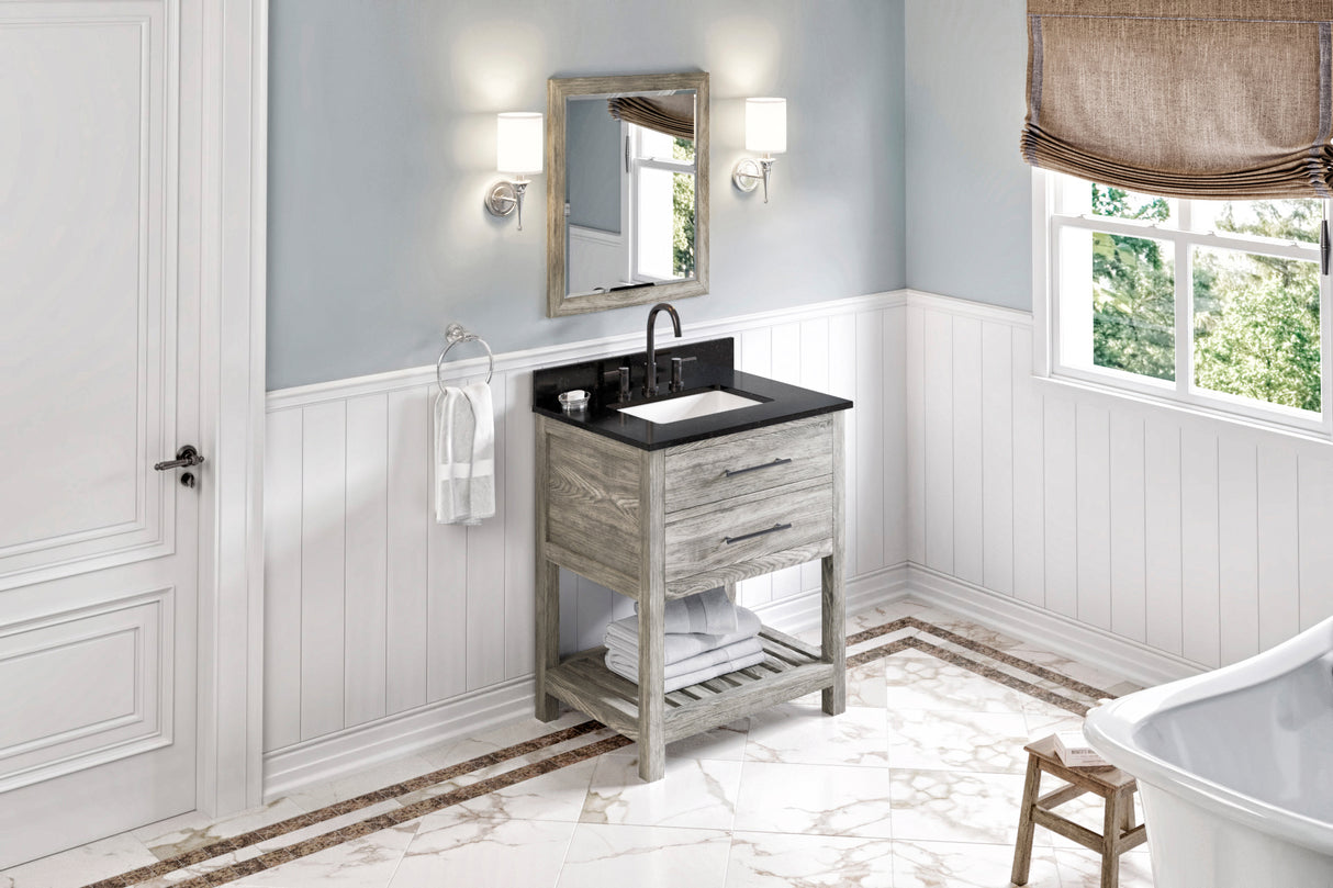 Jeffrey Alexander Wavecrest 30" Weathered Grey Single Sink Bathroom Vanity with Black Granite Top - 8 in. Widespread Faucet Top product image 6