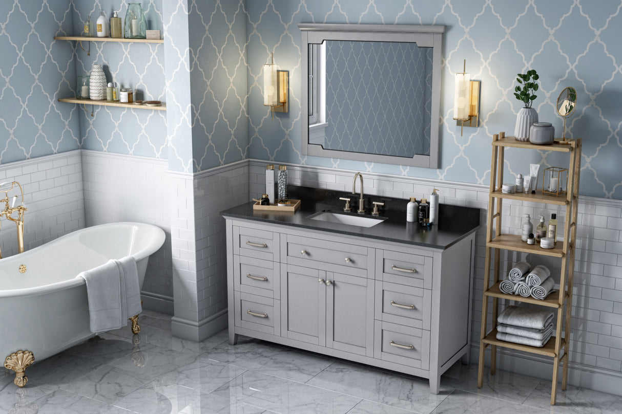 Jeffrey Alexander Chatham 60" Grey Double Sink Bathroom Vanity with Black Granite Top - 8 in. Widespread Faucet Top - VKITCHA60SGRBGR product image 7