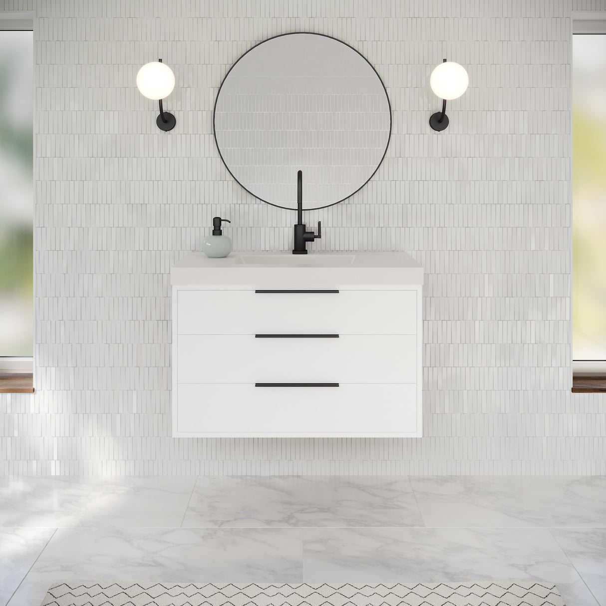Jeffrey Alexander Gardner 37" White Single Sink Bathroom Vanity with White Resin Top - Single-Hole Faucet Top - VKGAR36WHRE product image 2