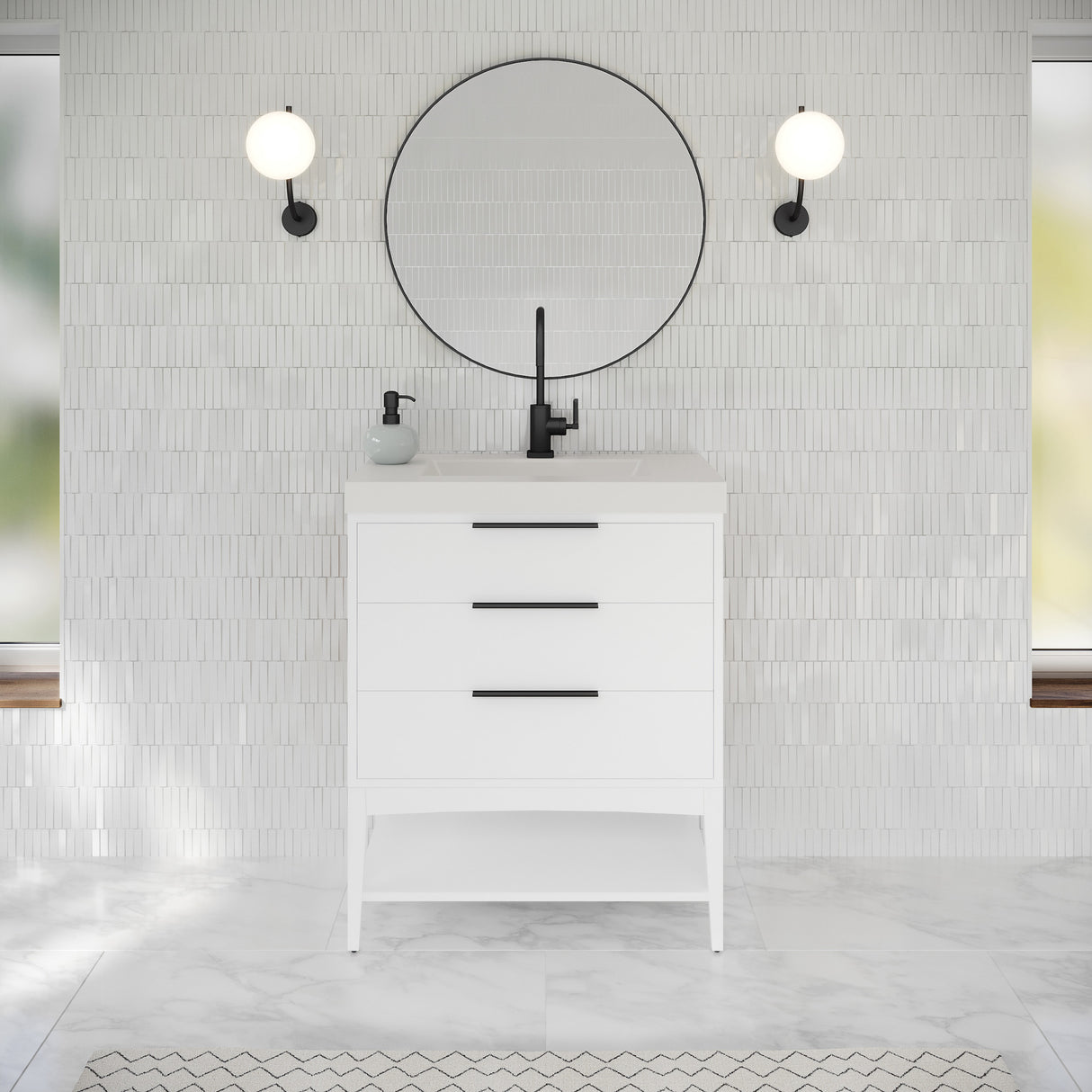 Jeffrey Alexander Gardner 31" White Single Sink Bathroom Vanity with White Resin Top - Single-Hole Faucet Top - VKGAR30WHWDWHRE product image 2