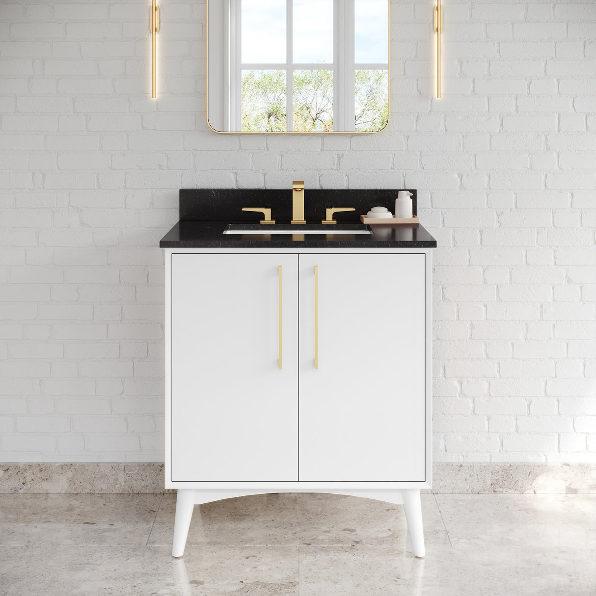 Jeffrey Alexander Dashwood White Single Sink Bathroom Vanity with Black Granite Top - Single-Hole Faucet Top - VKITDAS30WHBGR