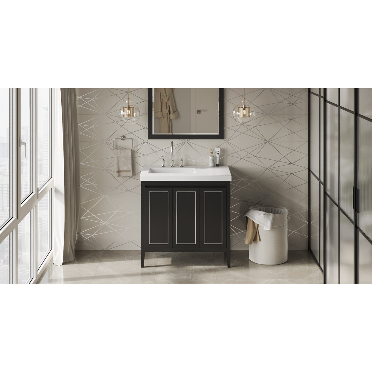 Jeffrey Alexander Percival 37" Black Single Sink Bathroom Vanity with White Resin Top - 8 in. Widespread Faucet Top