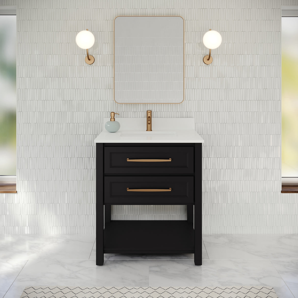 Jeffrey Alexander Kipling 31" Black Single Sink Bathroom Vanity with White Quartz Top - Single-Hole Faucet Top - VKITKIP30BKWQR1