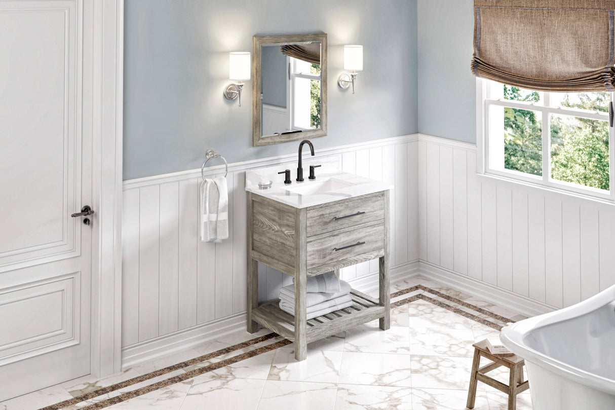 Jeffrey Alexander Wavecrest 30" Weathered Grey Single Sink Bathroom Vanity with Calacatta Vienna Quartz Top - 8 in. Widespread Faucet Top product image 7