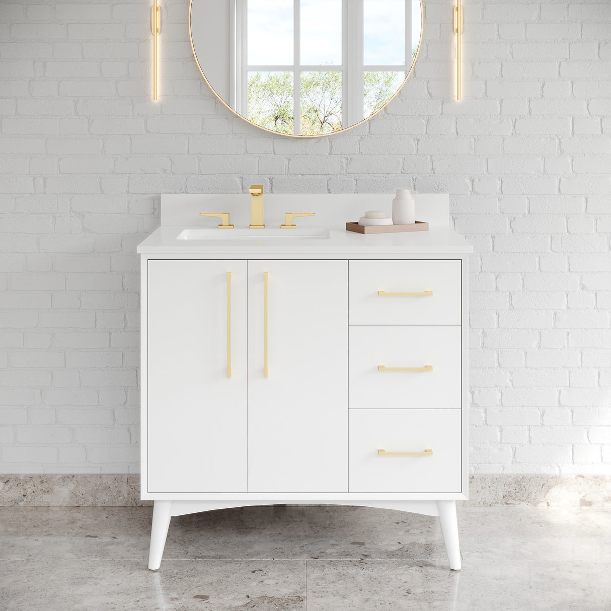 Jeffrey Alexander Dashwood White Single Sink Bathroom Vanity with White Quartz Top - 8 in. Widespread Faucet Top - VKITDAS36WHWQR