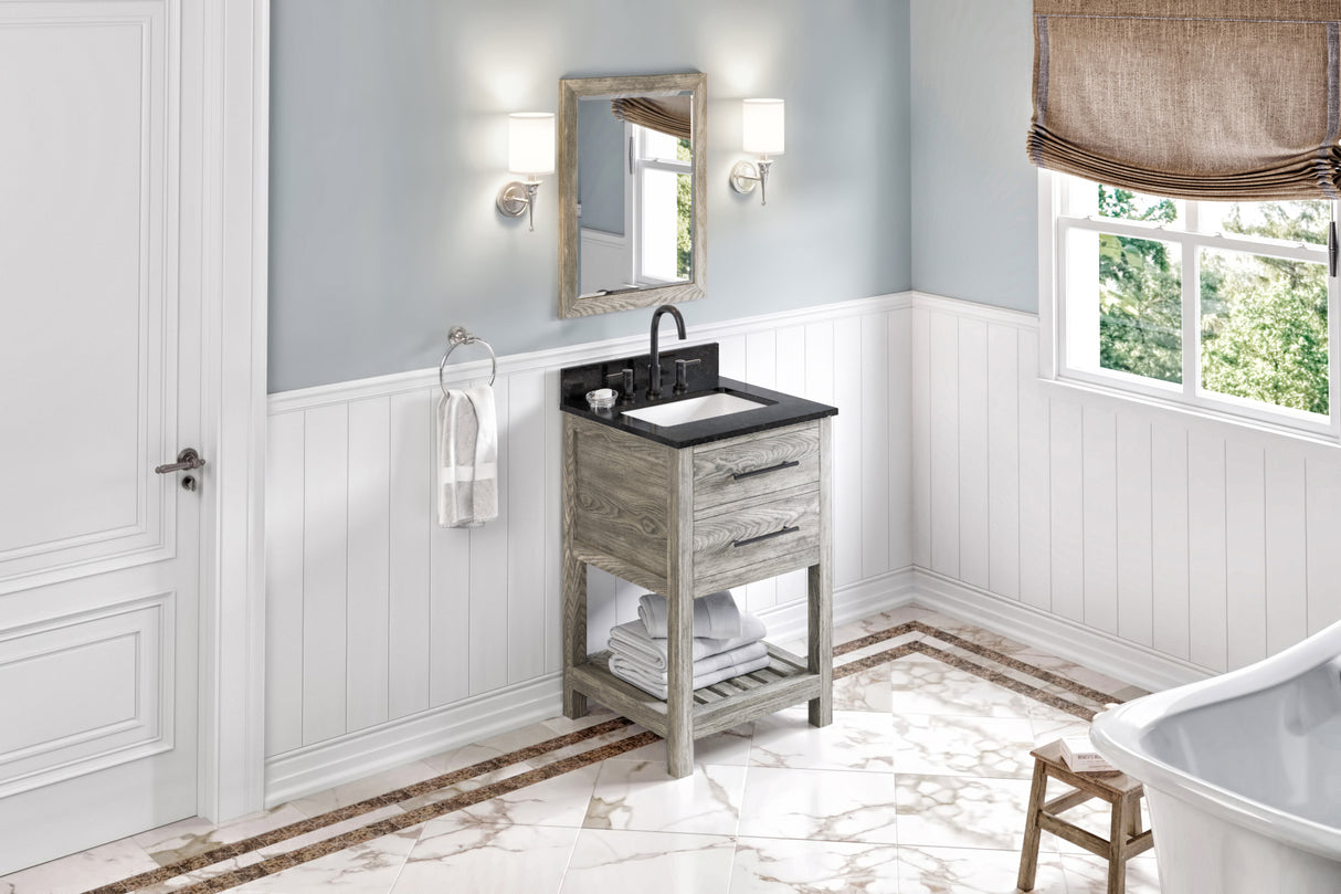 Jeffrey Alexander Wavecrest 24" Weathered Grey Single Sink Bathroom Vanity with Black Granite Top - 8 in. Widespread Faucet Top product image 6