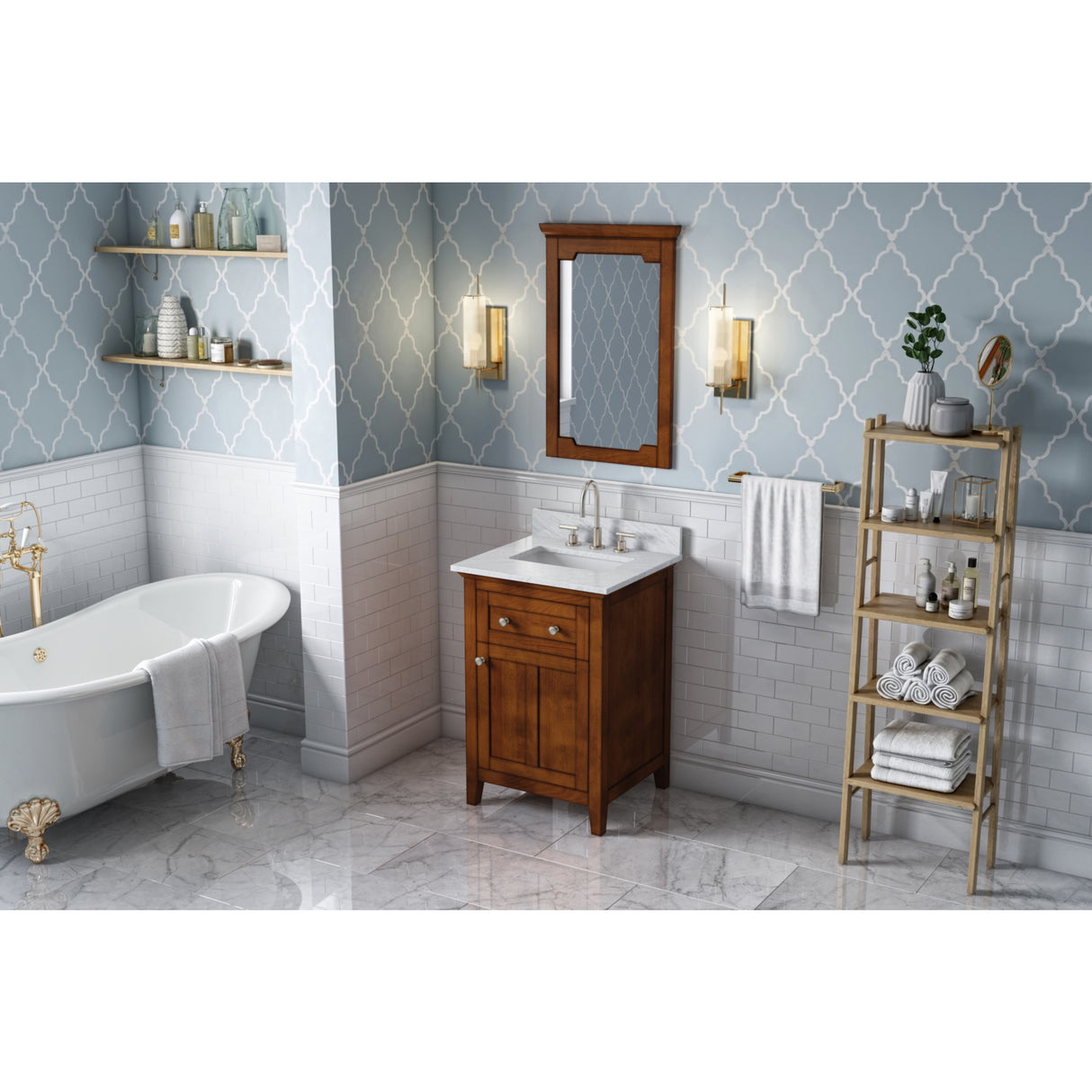 Jeffrey Alexander Chatham 24" Chocolate Single Sink Bathroom Vanity with White Carrara Marble Top - 8 in. Widespread Faucet Top
