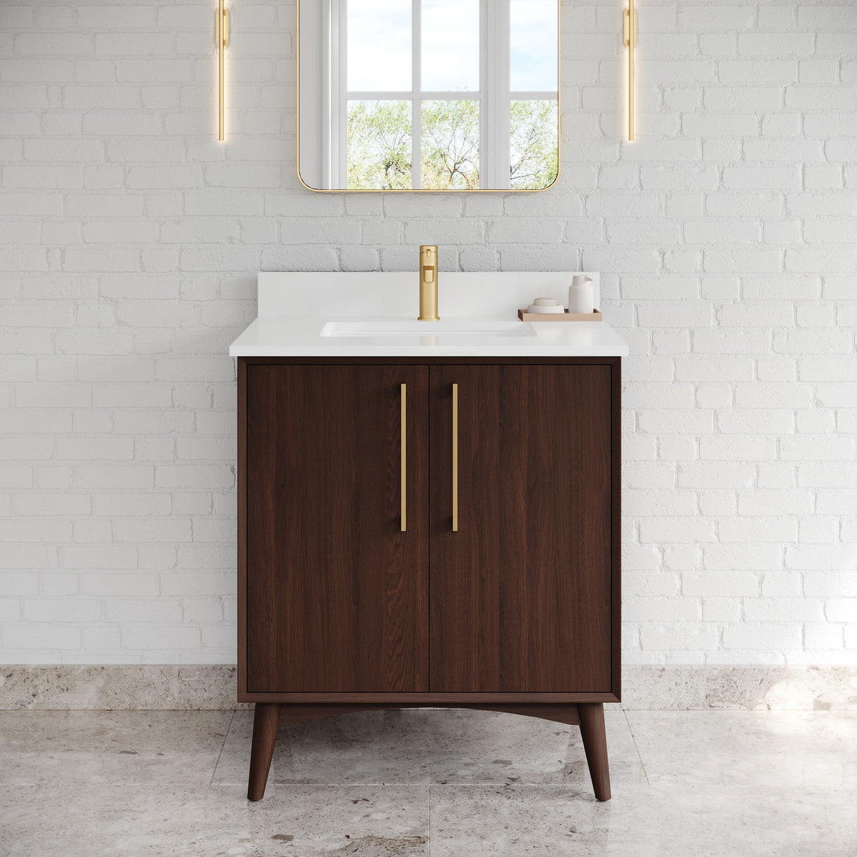Jeffrey Alexander Dashwood Dark Walnut Single Sink Bathroom Vanity with White Quartz Top - Single-Hole Faucet Top - VKITDAS30DWWQR1