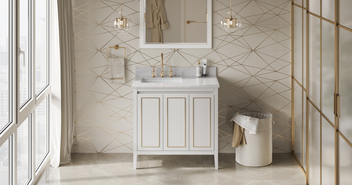 Jeffrey Alexander Percival 36" White Single Sink Bathroom Vanity with White Carrara Marble Top - 8 in. Widespread Faucet Top product image 7