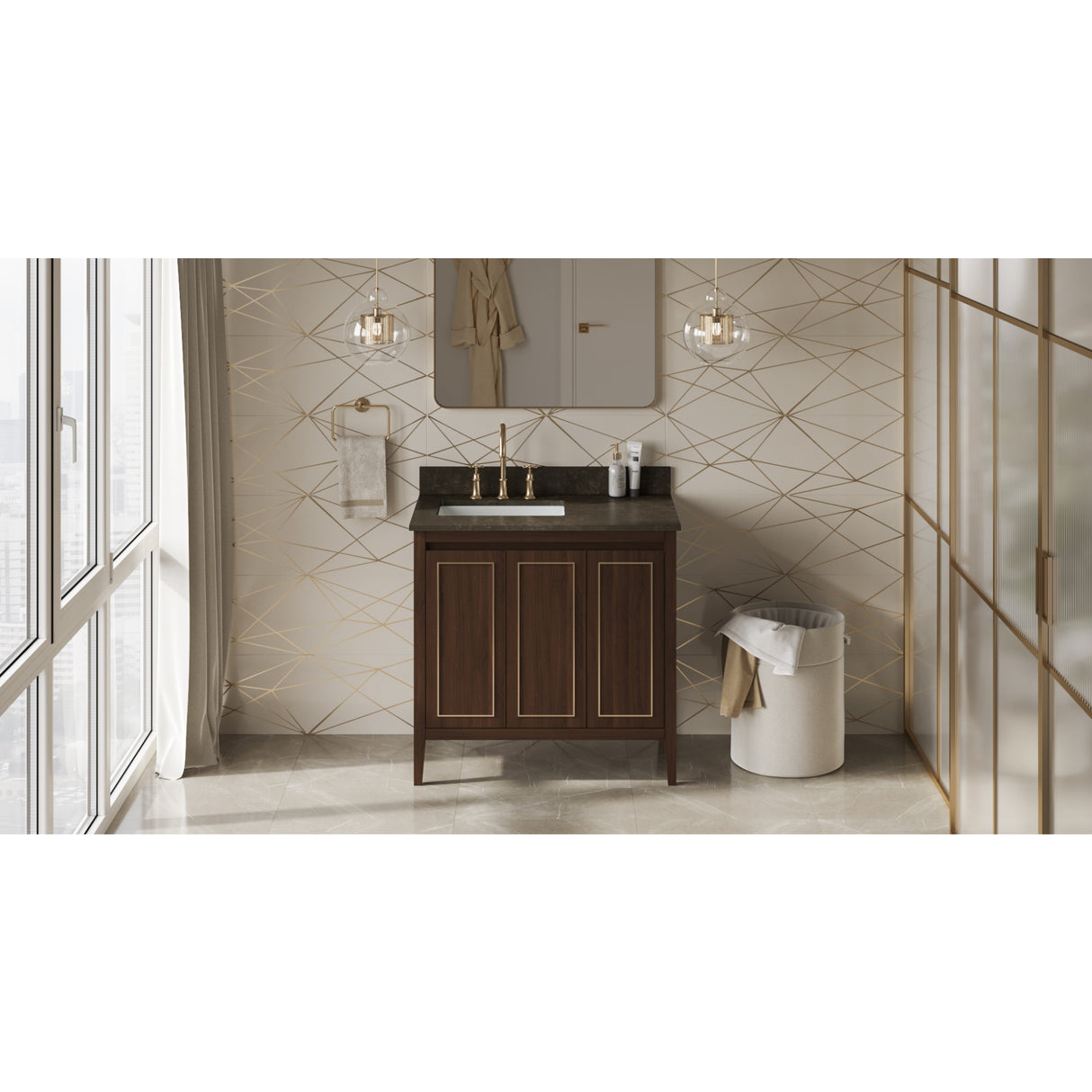 Jeffrey Alexander Percival 36" Dark Walnut Single Sink Bathroom Vanity with Blue Limestone Top - 8 in. Widespread Faucet Top