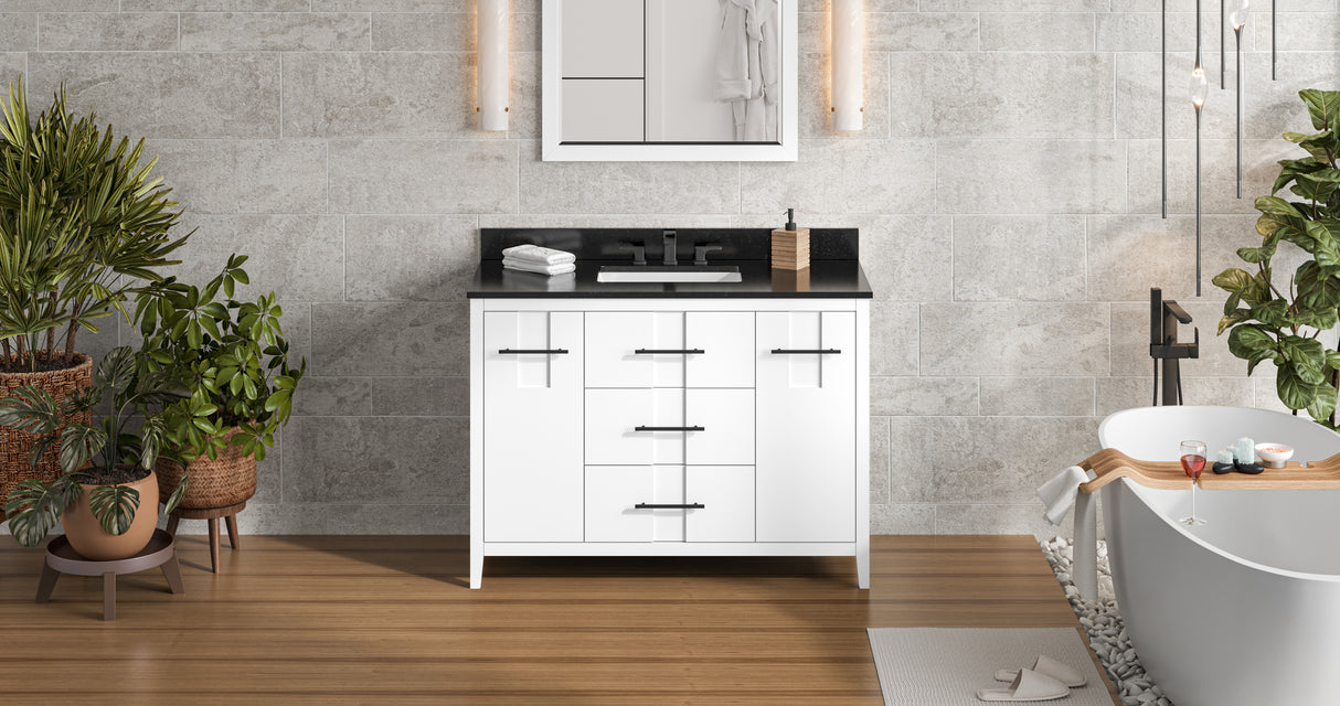Jeffrey Alexander Katara 48" White Single Sink Bathroom Vanity with Black Granite Top - 8 in. Widespread Faucet Top product image 6
