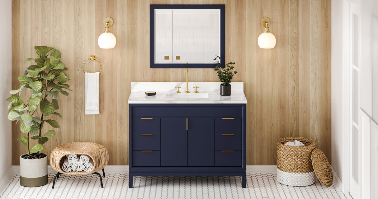 Jeffrey Alexander Theodora 48" Hale Blue Single Sink Bathroom Vanity with Calacatta Vienna Quartz Top - 8 in. Widespread Faucet Top product image 7