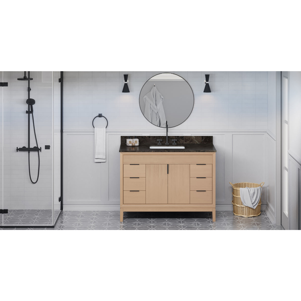 Jeffrey Alexander Theodora 48" Natural Oak Single Sink Bathroom Vanity with Blue Limestone Top - 8 in. Widespread Faucet Top
