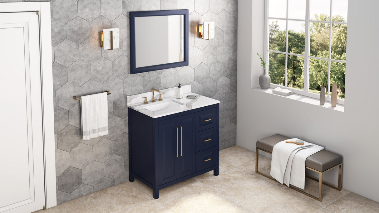 Jeffrey Alexander Cade 36" Hale Blue Single Sink Bathroom Vanity with Calacatta Vienna Quartz Top - 8 in. Widespread Faucet Top product image 7