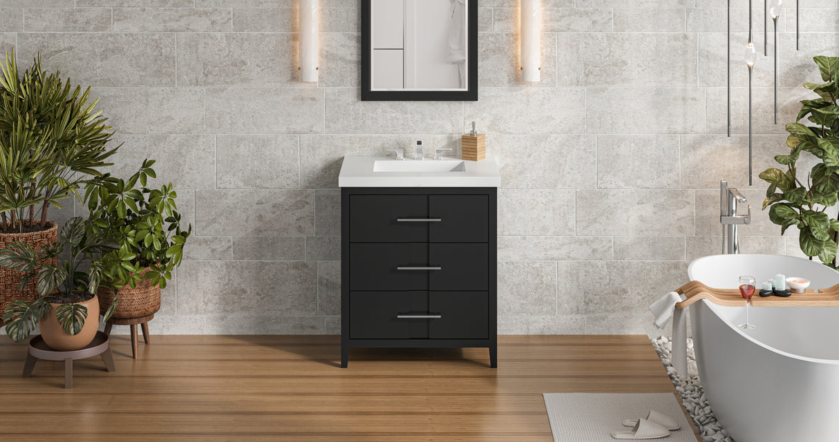 Jeffrey Alexander Katara 31" Black Single Sink Bathroom Vanity with White Resin Top - 8 in. Widespread Faucet Top product image 5