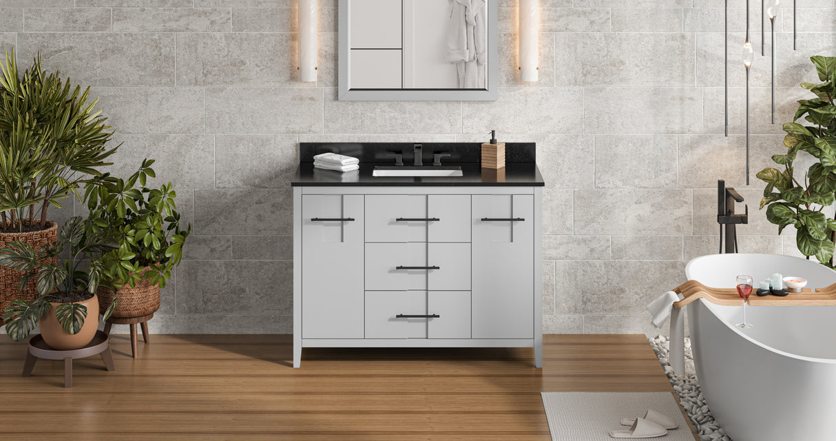 Jeffrey Alexander Katara 48" Grey Single Sink Bathroom Vanity with Black Granite Top - 8 in. Widespread Faucet Top product image 6