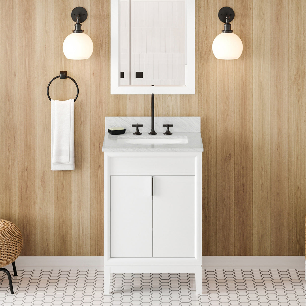 Jeffrey Alexander Theodora 24" White Single Sink Bathroom Vanity with White Carrara Marble Top - 8 in. Widespread Faucet Top product image 2