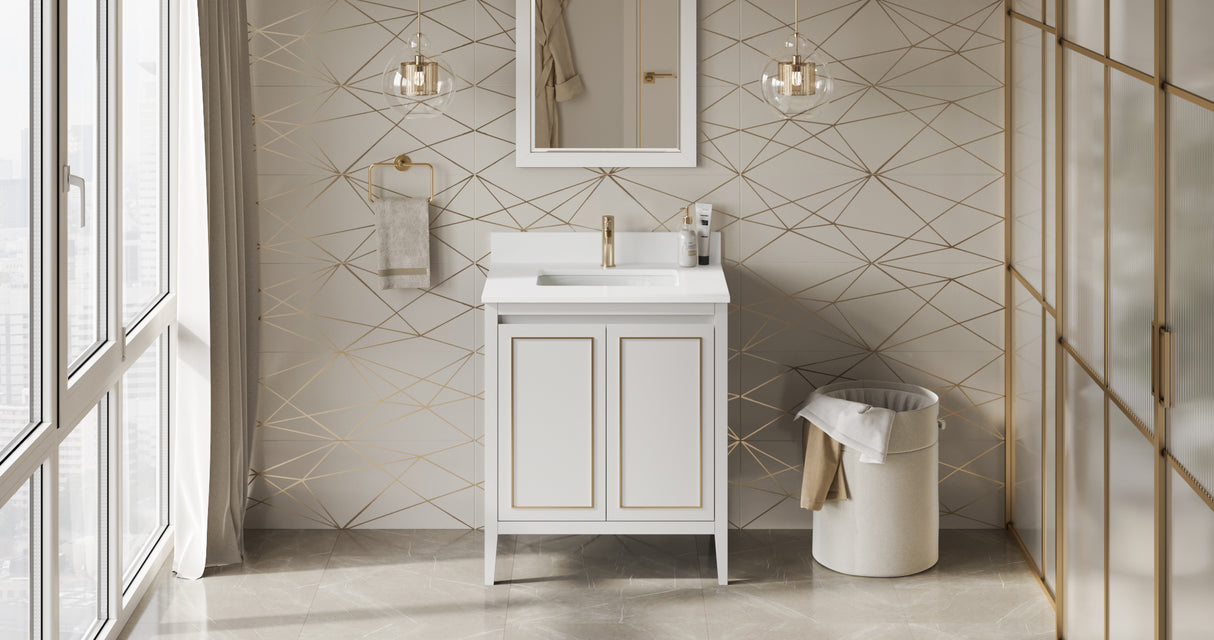 Jeffrey Alexander Percival 30" White Single Sink Bathroom Vanity with White Quartz Top - 8 in. Widespread Faucet Top - VKITPER30WHWQR1 product image 6