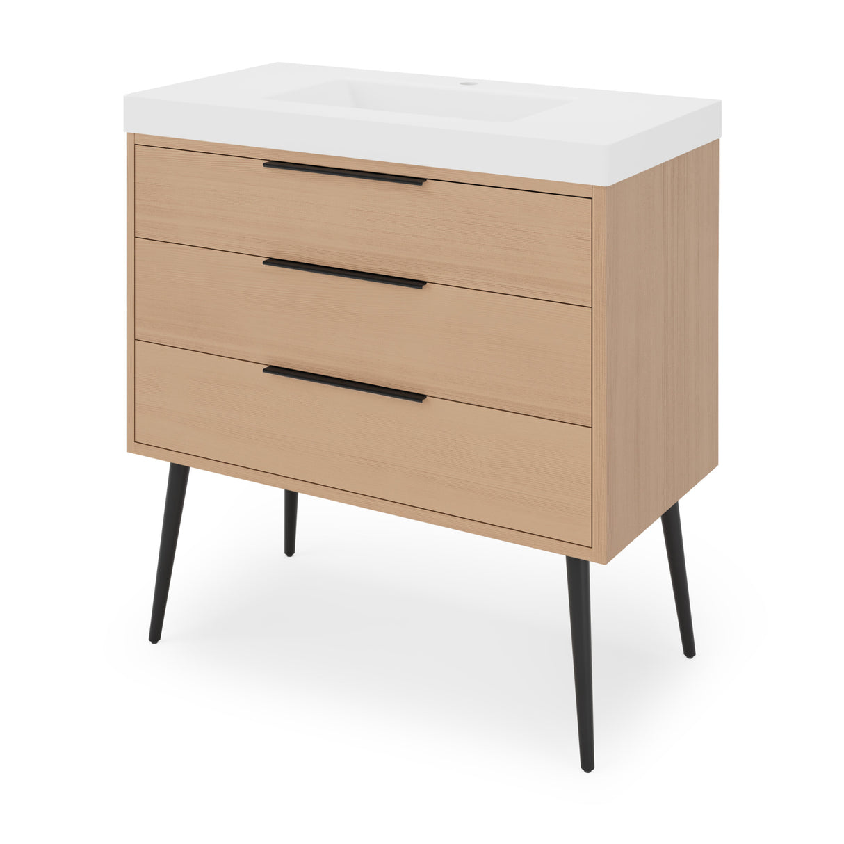Jeffrey Alexander Gardner 37" Natural Oak Single Sink Bathroom Vanity with White Resin Top - Single-Hole Faucet Top - VKGAR36NOPRE