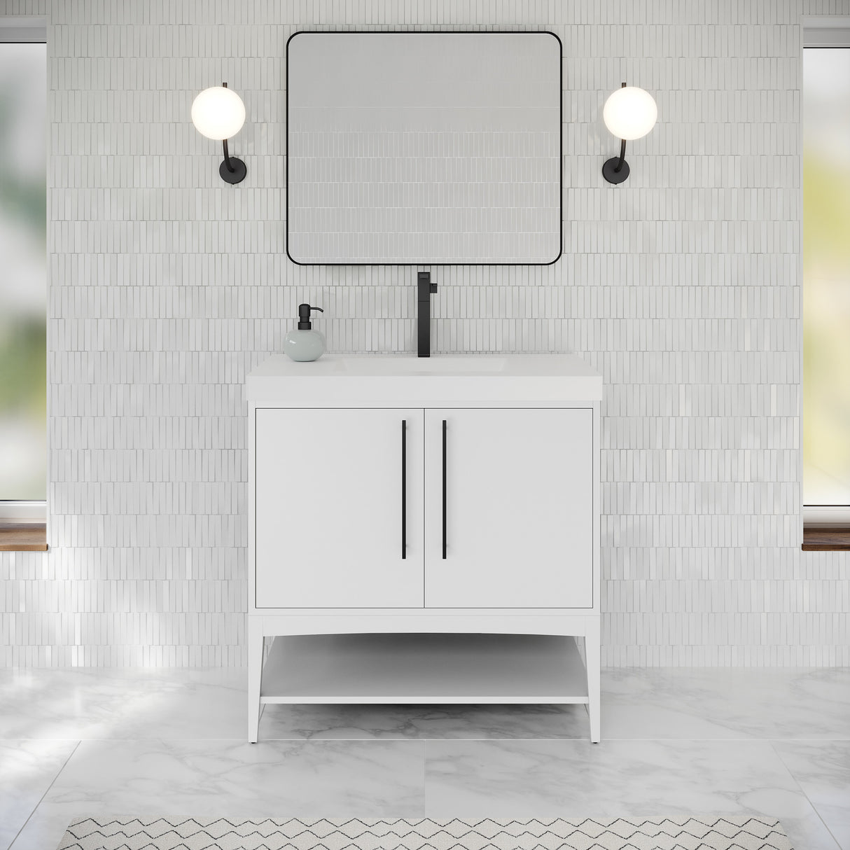 Jeffrey Alexander Tempest 36" White Single Sink Bathroom Vanity with White Resin Top - Single-Hole Faucet Top - VKTEM36WHWDWHRE product image 2