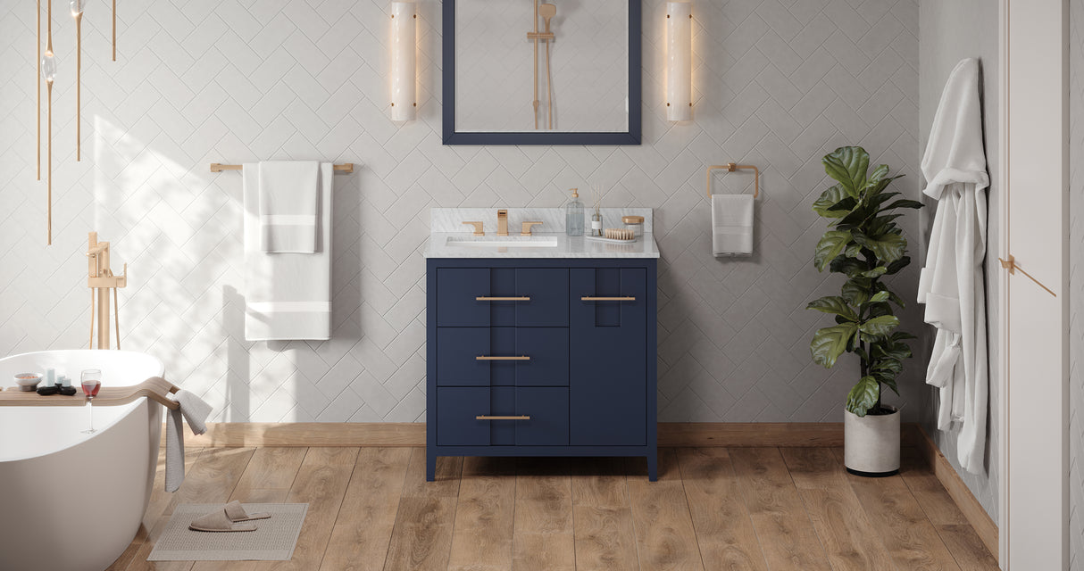 Jeffrey Alexander Katara 36" Hale Blue Single Sink Bathroom Vanity with White Carrara Marble Top - 8 in. Widespread Faucet Top product image 7