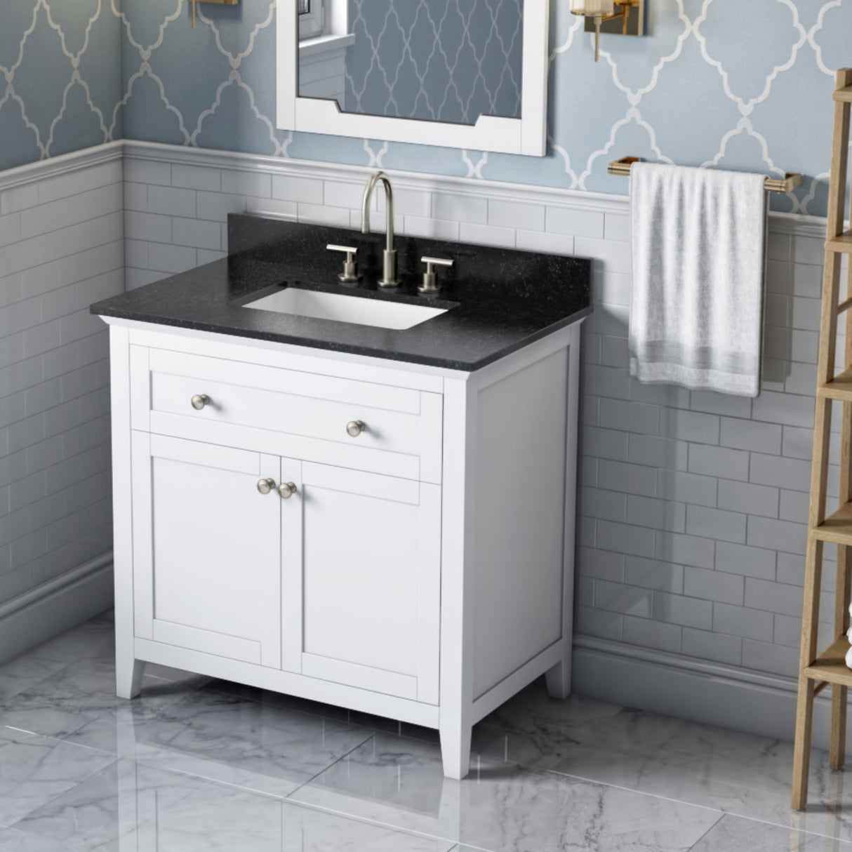 Jeffrey Alexander Chatham 36" White Single Sink Bathroom Vanity with Black Granite Top - 8 in. Widespread Faucet Top product image 2