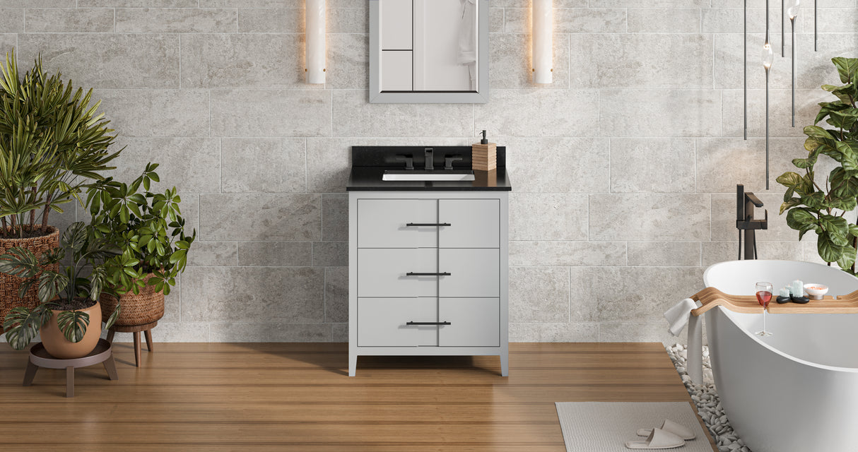 Jeffrey Alexander Katara 30" Grey Single Sink Bathroom Vanity with Black Granite Top - 8 in. Widespread Faucet Top product image 6