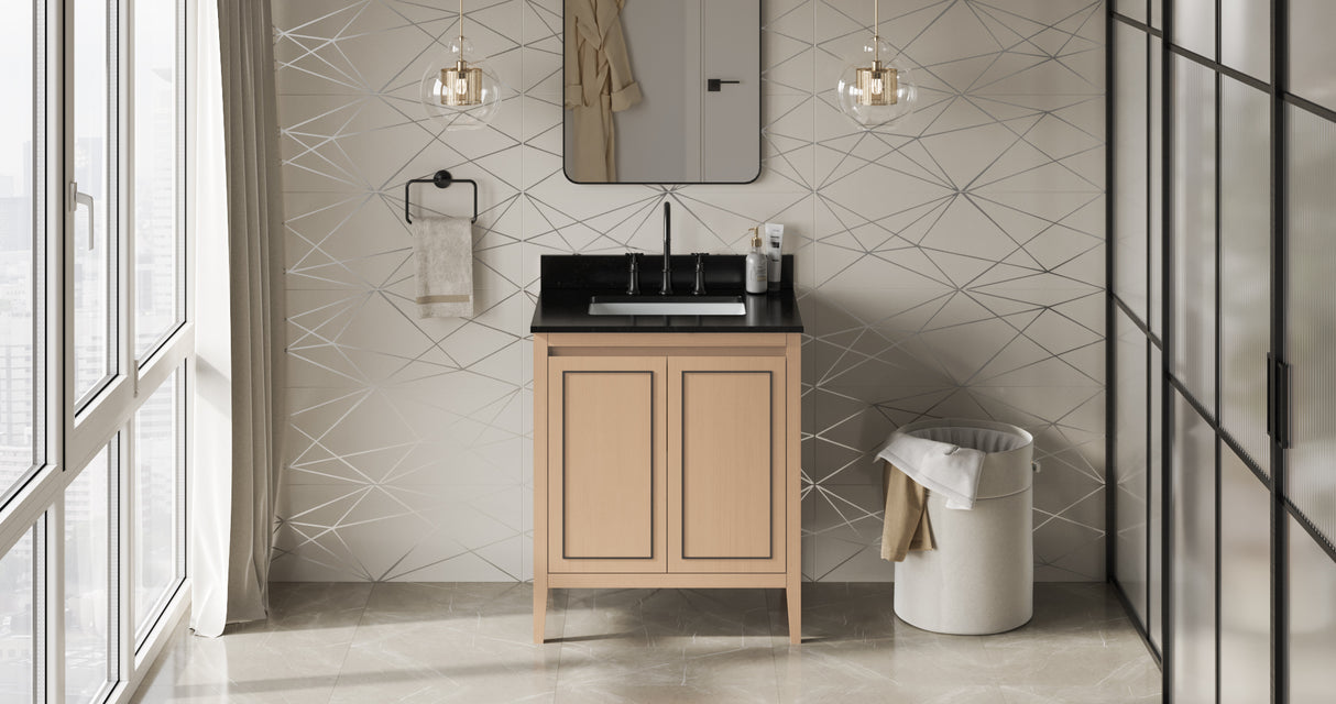 Jeffrey Alexander Percival 30" Natural Oak Single Sink Bathroom Vanity with Black Granite Top - 8 in. Widespread Faucet Top product image 6