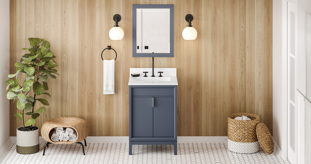 Jeffrey Alexander Theodora 24" Blue Steel Single Sink Bathroom Vanity with White Quartz Top - 8 in. Widespread Faucet Top - VKITTHE24BSWQR product image 6