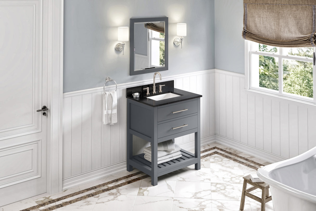 Jeffrey Alexander Wavecrest 30" Grey Single Sink Bathroom Vanity with Black Granite Top - 8 in. Widespread Faucet Top product image 7