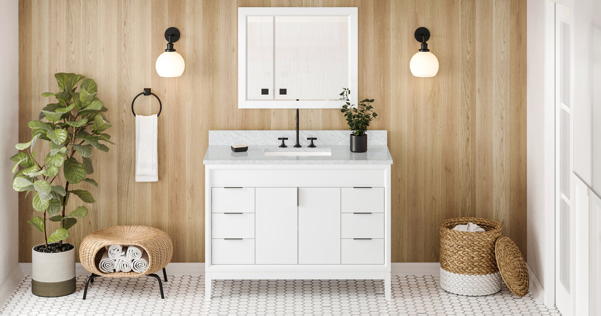 Jeffrey Alexander Theodora 48" White Single Sink Bathroom Vanity with White Carrara Marble Top - 8 in. Widespread Faucet Top product image 7